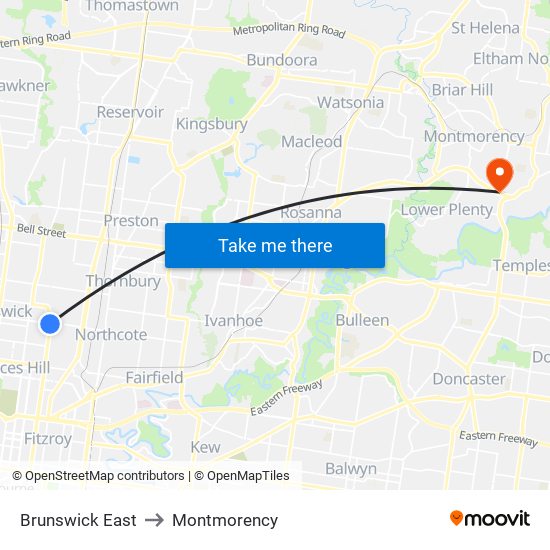Brunswick East to Montmorency map