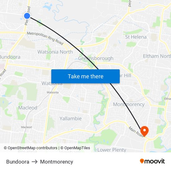 Bundoora to Montmorency map