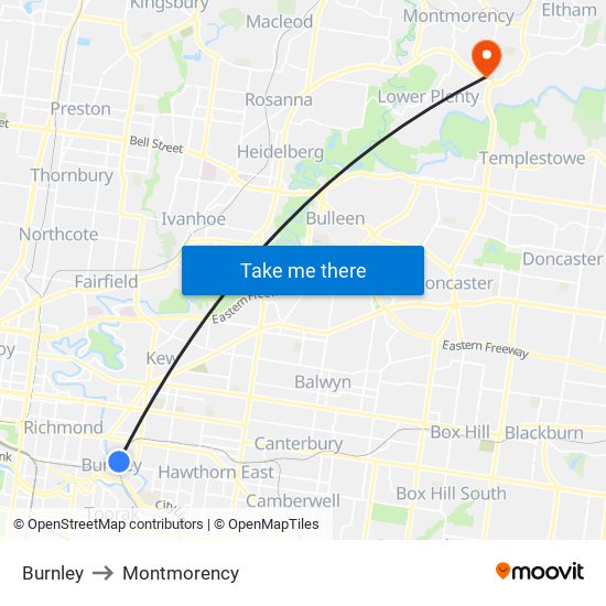 Burnley to Montmorency map