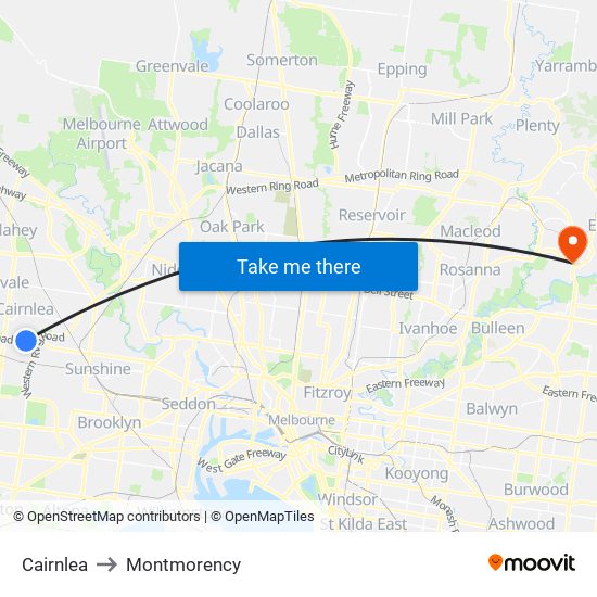 Cairnlea to Montmorency map