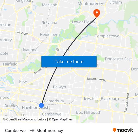 Camberwell to Montmorency map