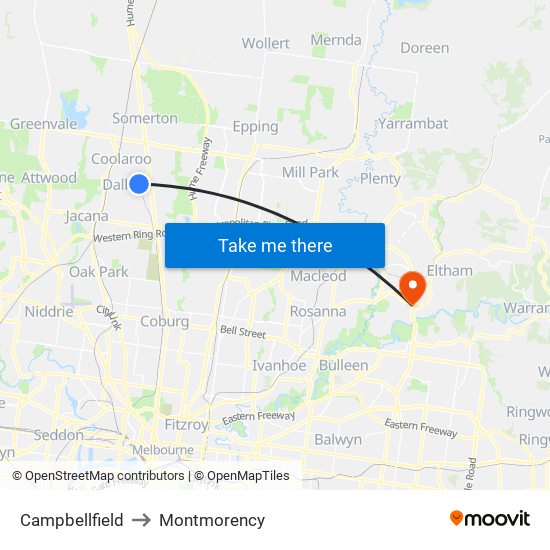 Campbellfield to Montmorency map