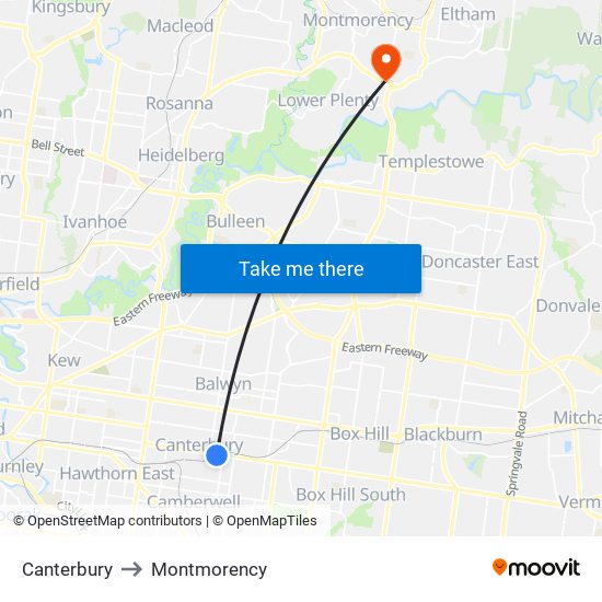 Canterbury to Montmorency map