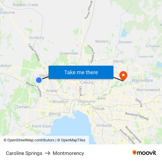 Caroline Springs to Montmorency map