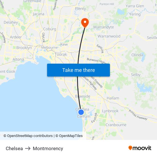 Chelsea to Montmorency map