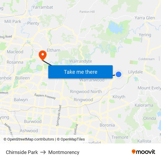 Chirnside Park to Montmorency map