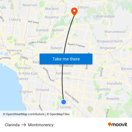 Clarinda to Montmorency map