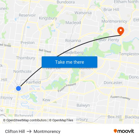 Clifton Hill to Montmorency map