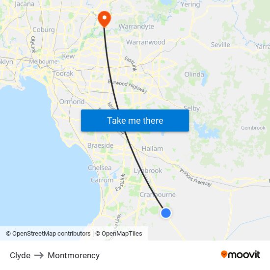Clyde to Montmorency map