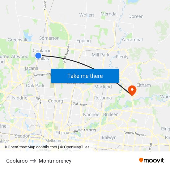 Coolaroo to Montmorency map