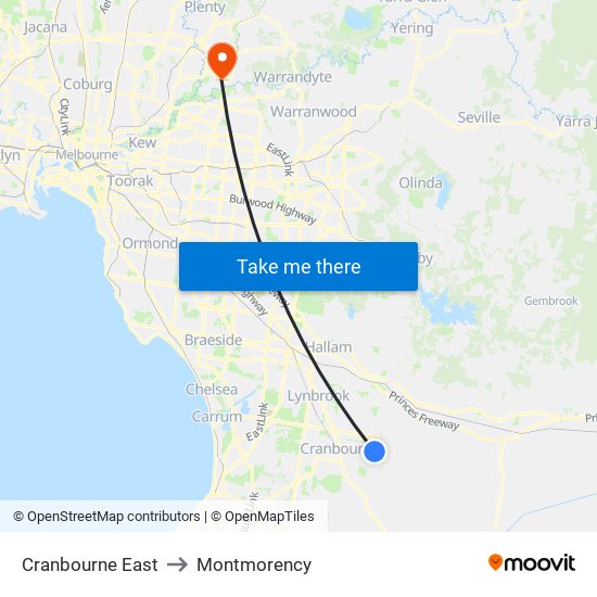 Cranbourne East to Montmorency map