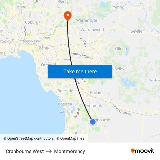 Cranbourne West to Montmorency map