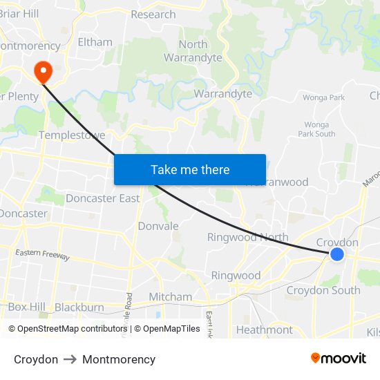 Croydon to Montmorency map