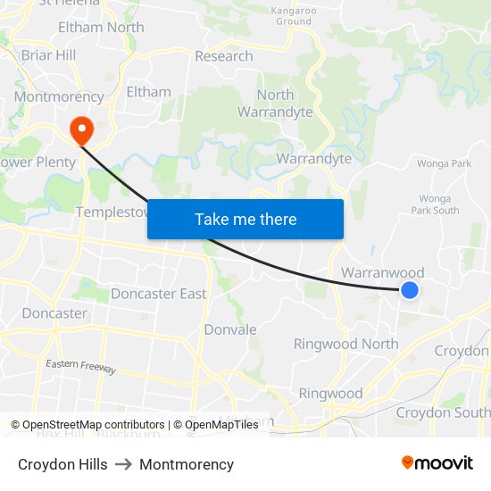 Croydon Hills to Montmorency map