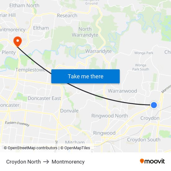 Croydon North to Montmorency map