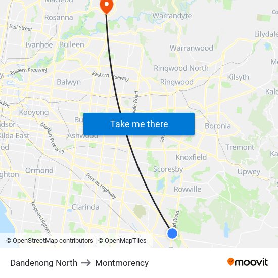 Dandenong North to Montmorency map