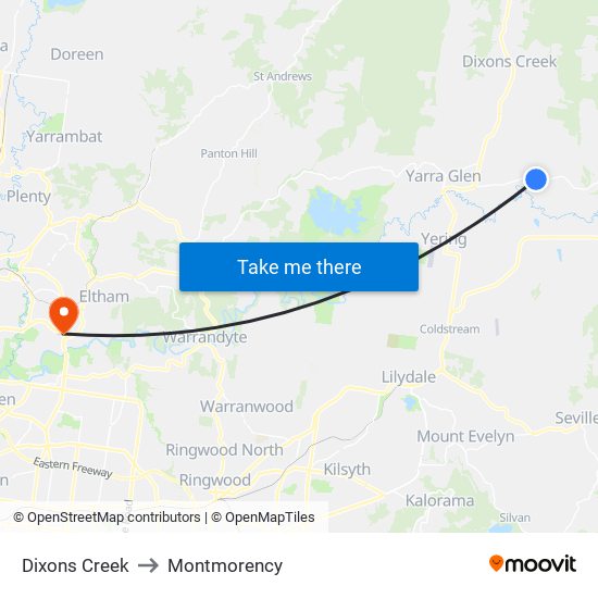 Dixons Creek to Montmorency map