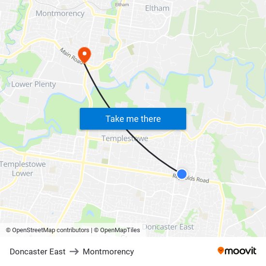 Doncaster East to Montmorency map