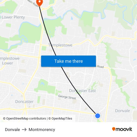 Donvale to Montmorency map