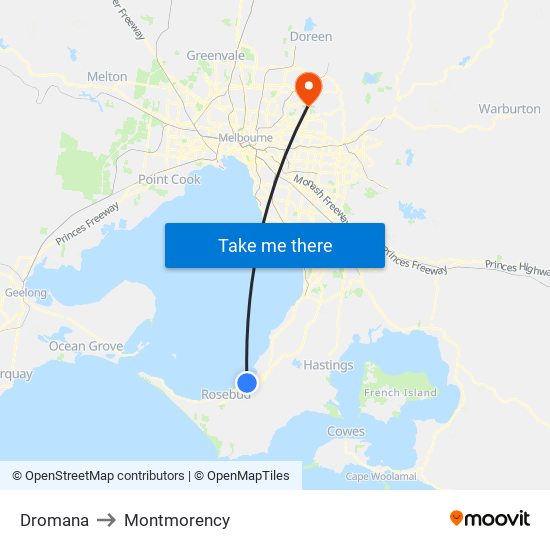 Dromana to Montmorency map