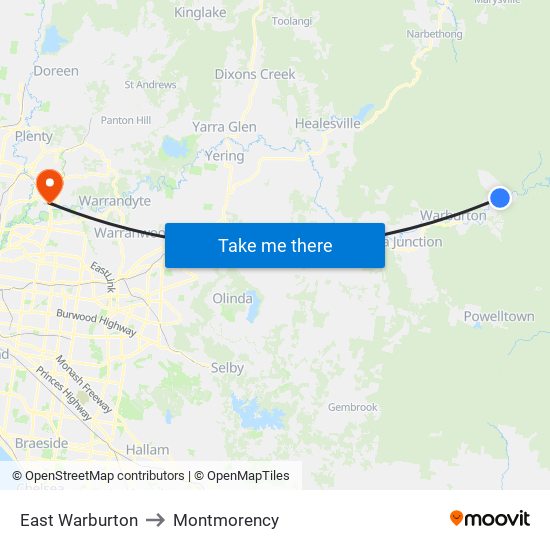 East Warburton to Montmorency map