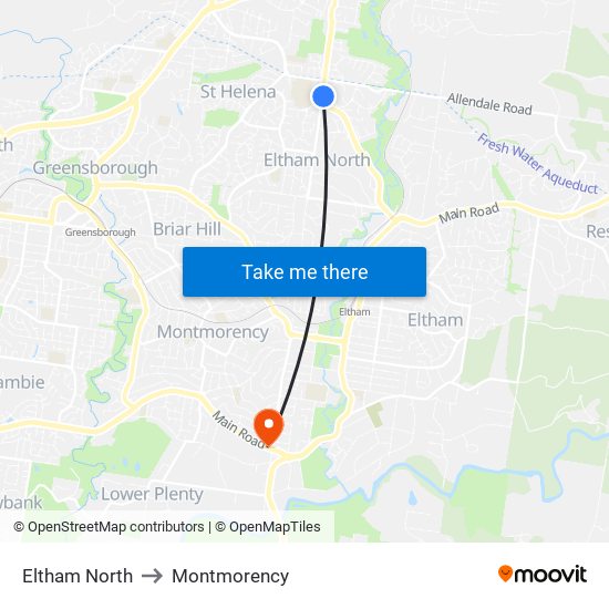 Eltham North to Montmorency map