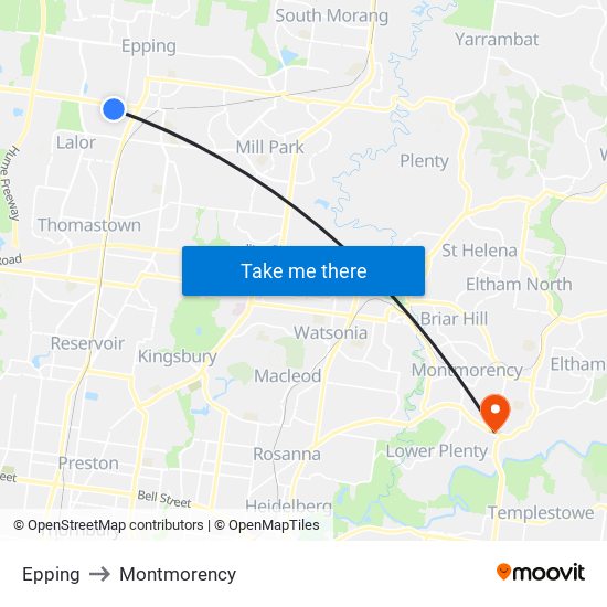 Epping to Montmorency map