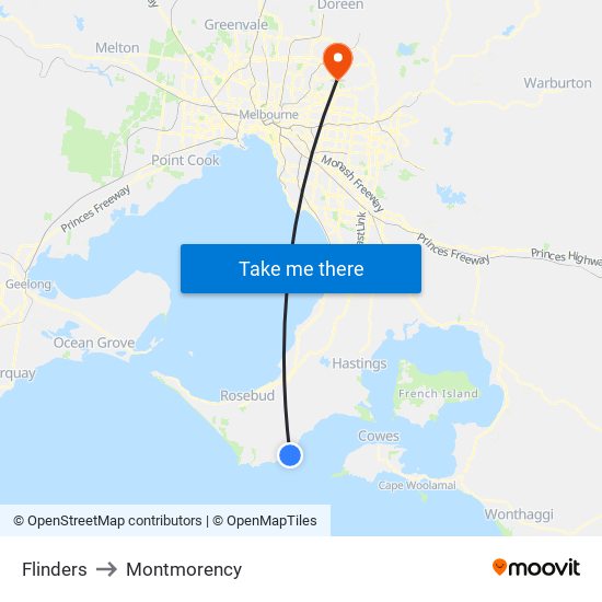 Flinders to Montmorency map