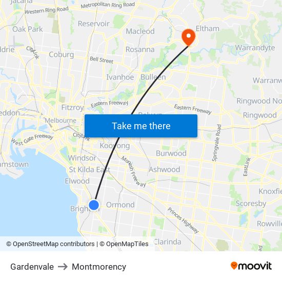 Gardenvale to Montmorency map