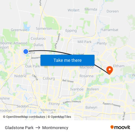 Gladstone Park to Montmorency map