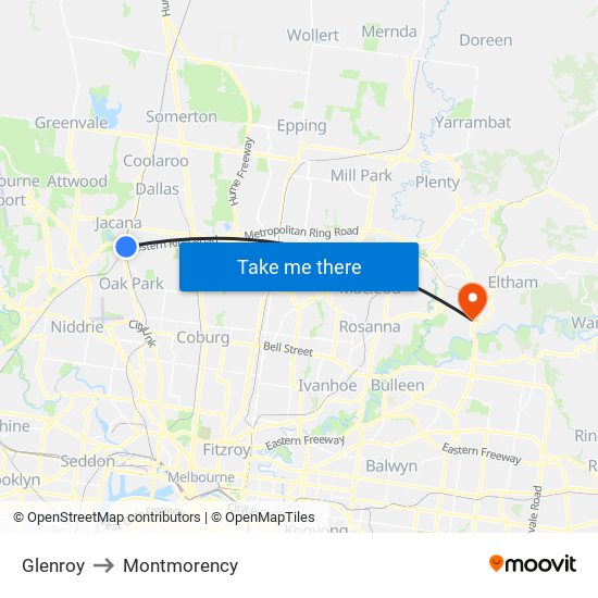 Glenroy to Montmorency map
