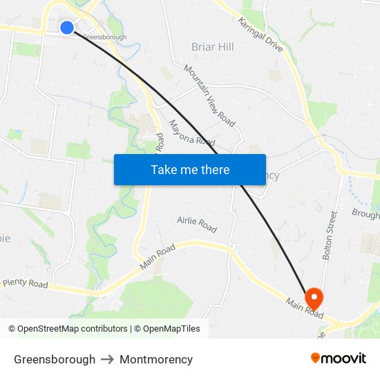 Greensborough to Montmorency map