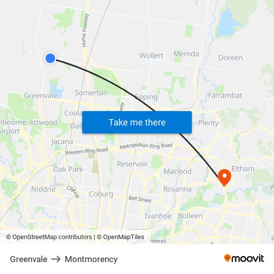 Greenvale to Montmorency map