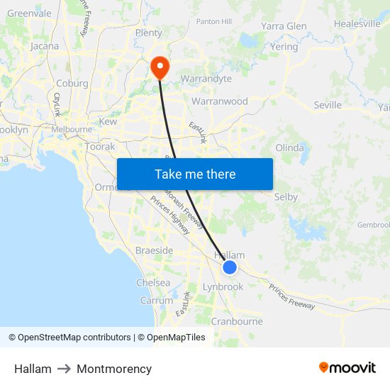 Hallam to Montmorency map