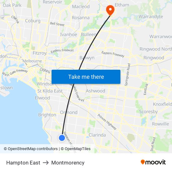 Hampton East to Montmorency map