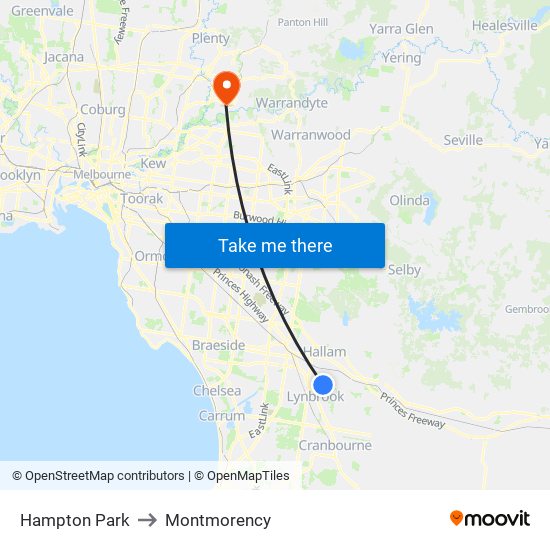 Hampton Park to Montmorency map