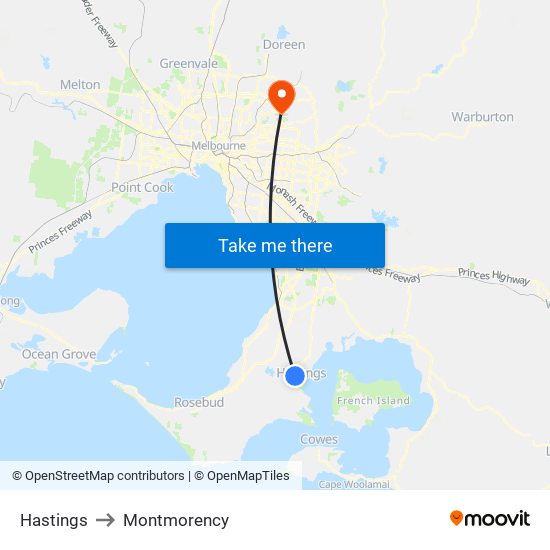 Hastings to Montmorency map