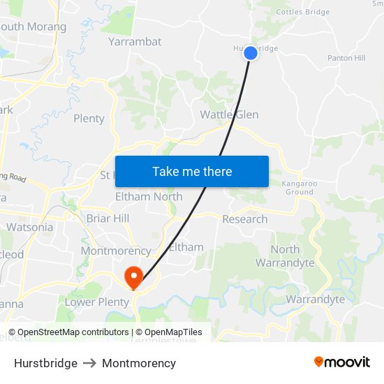Hurstbridge to Montmorency map
