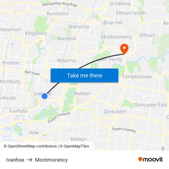 Ivanhoe to Montmorency map