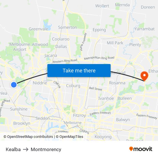 Kealba to Montmorency map