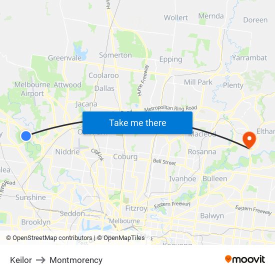 Keilor to Montmorency map