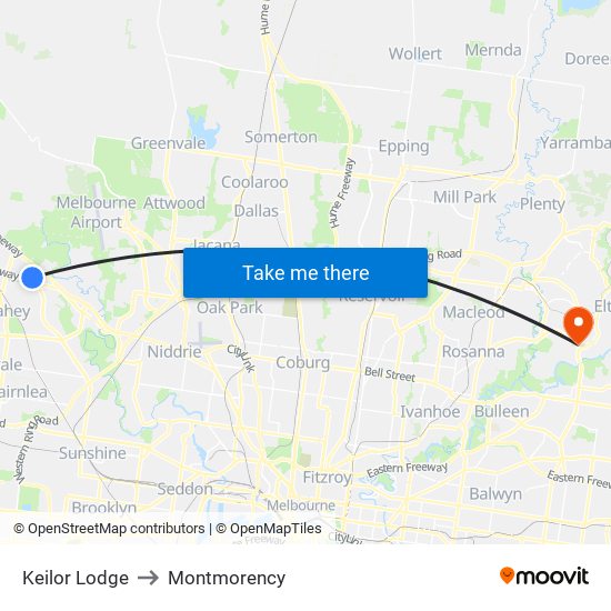 Keilor Lodge to Montmorency map