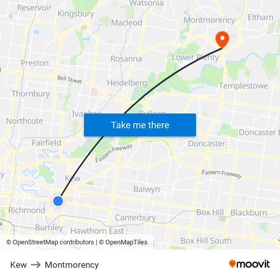 Kew to Montmorency map