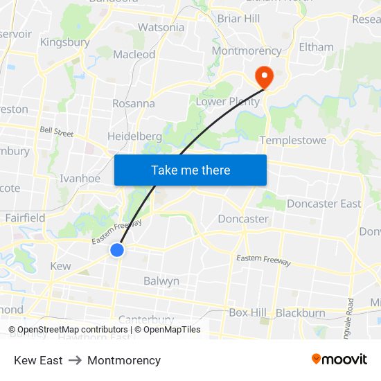 Kew East to Montmorency map