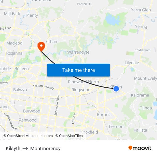 Kilsyth to Montmorency map