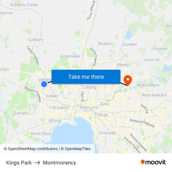 Kings Park to Montmorency map