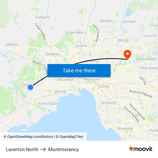 Laverton North to Montmorency map