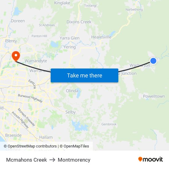 Mcmahons Creek to Montmorency map