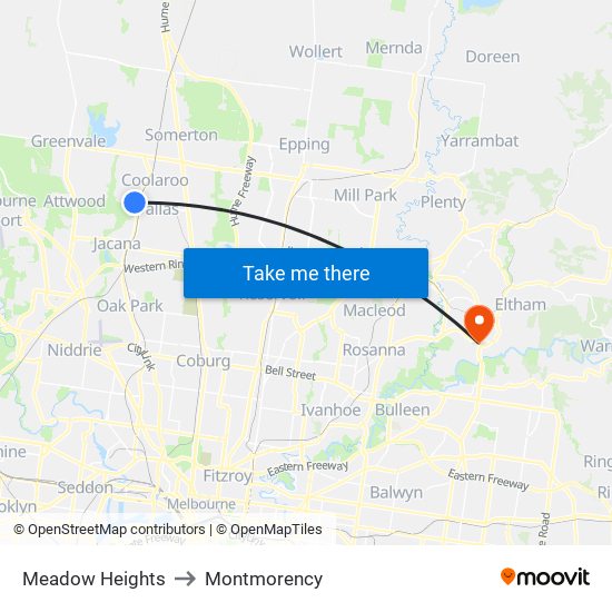 Meadow Heights to Montmorency map