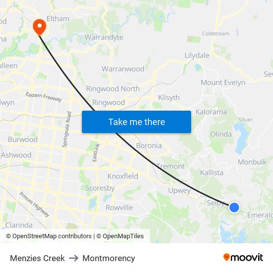 Menzies Creek to Montmorency map